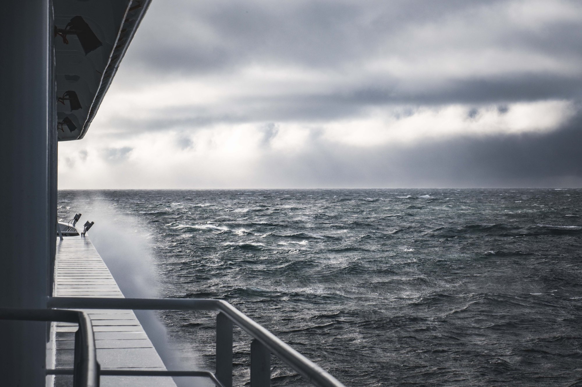 Stormy seas viewed from the expedition ship's deck