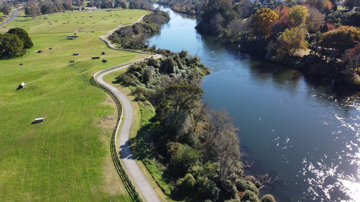 Aerial view of the Waikato River, Hamilton
