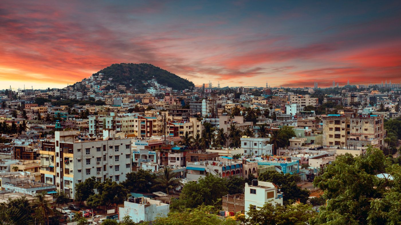 Ranchi city skyline at sunset